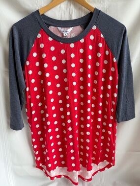 Women’s Large tee Disney Inspired red and white poka dot 3/4 sleeve loose fit